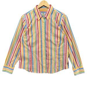 Vtg Real Clothes Striped Shirt Womens Multicolor Long Sleeve Button Up Top Sz 14